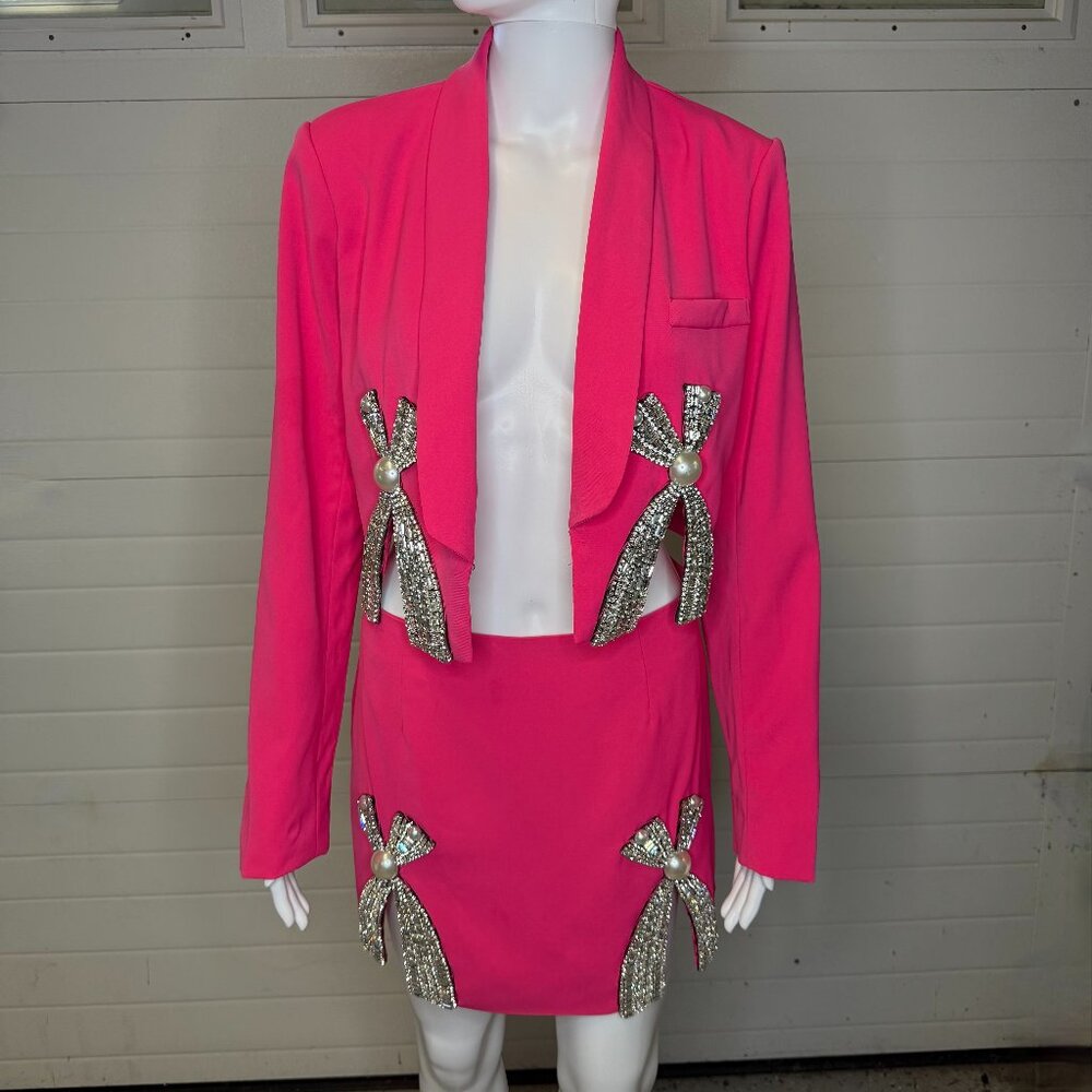 INA Rhinestone Bow Blazer & Skirt Set – Small